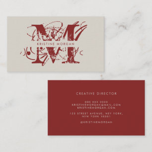 Carte De Visite Monogramme de nom moderne typographie beige rouge