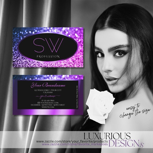 Carte De Visite Monogramme de Parties scintillant à étincelle noir (Créateur téléchargé)