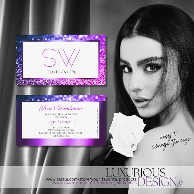 Carte De Visite Monogramme de Parties scintillant blanche brillant (Créateur téléchargé)