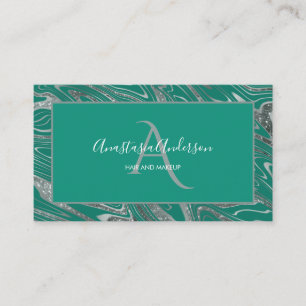 Carte De Visite Monogramme de Parties scintillant de marbre vert d