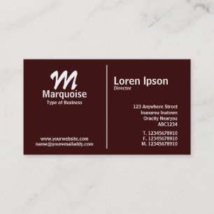 Carte De Visite Monogramme de règle moyenne blanche - Brown foncé