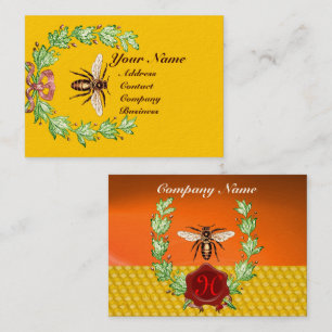CARTE DE VISITE MONOGRAMME DE SCEAU DE CIRE ROUGE HONEY BEE BEEKEE