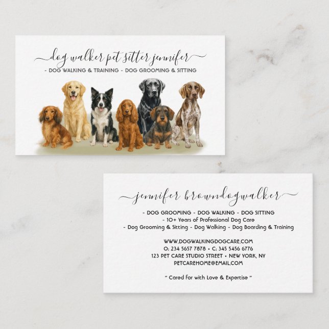 Carte De Visite Monogramme de script chiens aquarelle (Devant / Derrière)