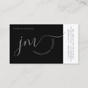 Carte De Visite Monogramme de script gris courbure professionnel