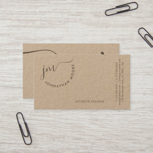 Carte De Visite Monogramme de signature à courbure unique Rustic K (Devant/Arrière en situation)
