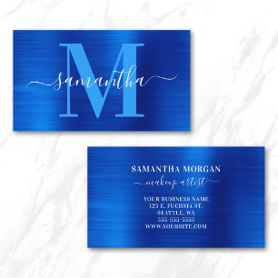 Carte De Visite Monogramme de signature bleu royal scintillant