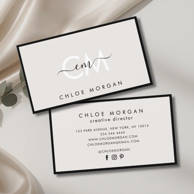 Carte De Visite Monogramme de signature de script gris noir modern (Créateur téléchargé)