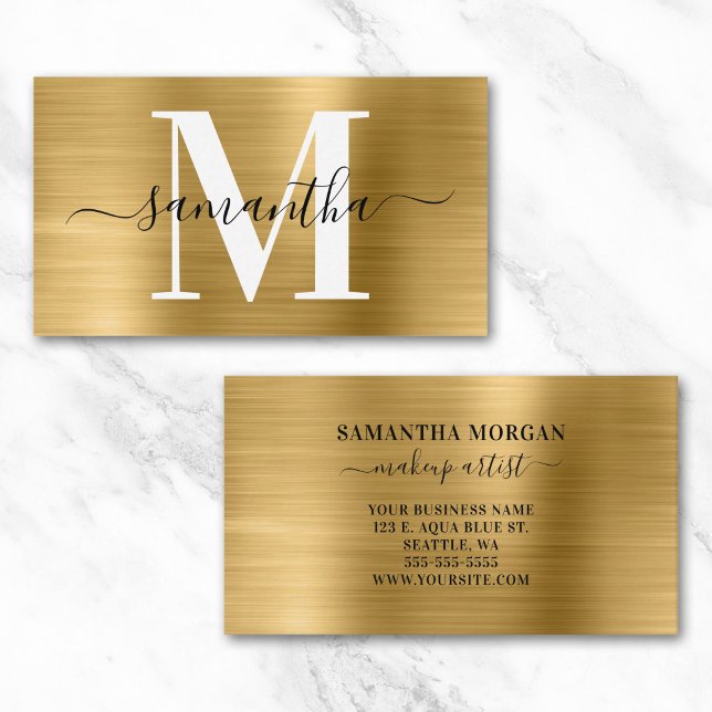 Carte De Visite Monogramme de signature doré scintillant (Signature Monogram Gold Shimmer Business Card)