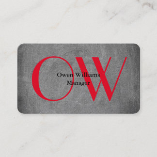 Carte De Visite Monogramme de texte rouge gras élégant unique