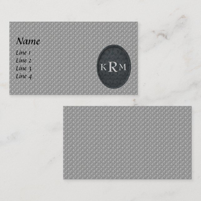 Carte De Visite Monogramme de vos initiales noir et argent (Devant / Derrière)