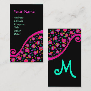 Carte De Visite MONOGRAMME DÉCO ABSTRAIT rose Fuchsia noir bleu