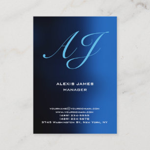 Carte De Visite monogramme d'écriture verticale bleue unique tenda