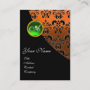 Carte De Visite MONOGRAMME D'ÉMERAUDE VERT, orange jaune