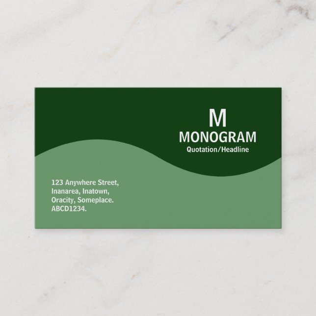 Carte De Visite Monogramme demi-vague - Vert de l'armée avec vert  (Devant)