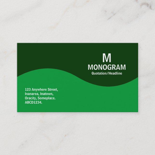 Carte De Visite Monogramme demi-vague - Vert herbe et Vert foncé (Devant)