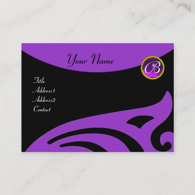 CARTE DE VISITE MONOGRAMME DES AILES STYLISÉES, AMÉTHYSTE PURPLE,  (Devant)