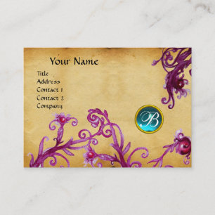 Carte De Visite MONOGRAMME DES BERRIES MAGIQUES, parchemin bleu aq