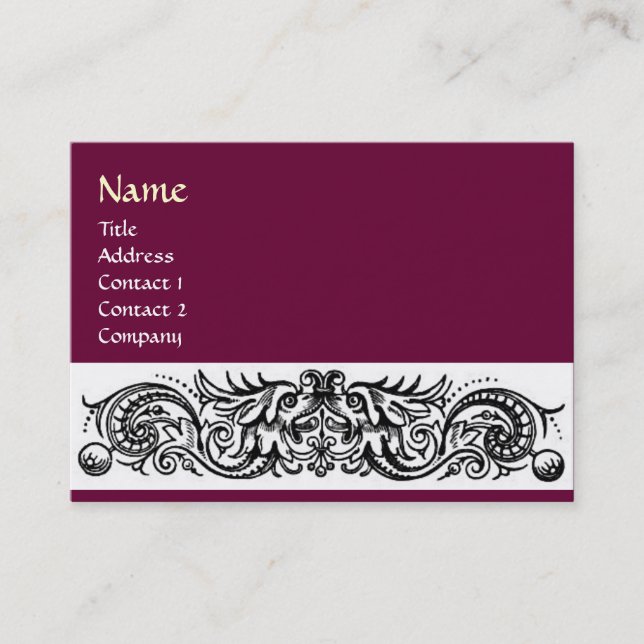 Carte De Visite MONOGRAMME DES DRAGONS CELTIQUES, violet (Devant)