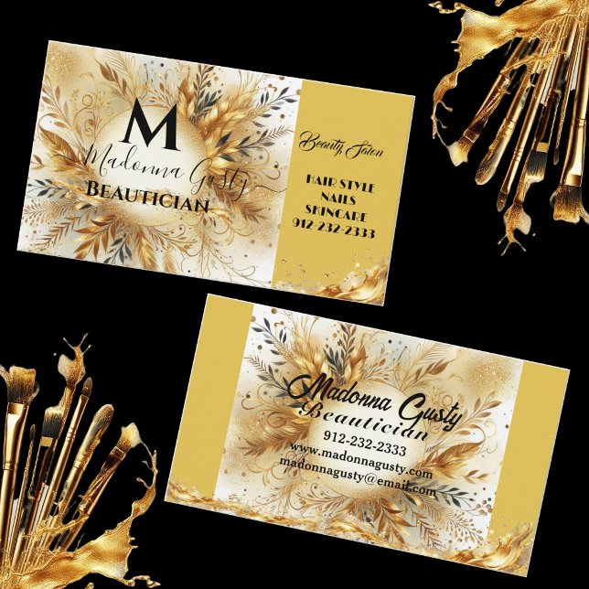 Carte De Visite Monogramme d'étincelle d'or Floral Beauty Professi (Gold Sparkle Monogram Floral Beauty Professional Business Card)