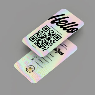 CARTE DE VISITE MONOGRAMME D'HELLO MODERNE LOGO HOLOGRAPHIQUE QR