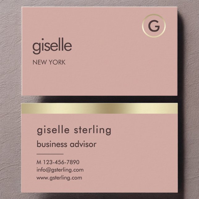 Carte De Visite Monogramme d'huile d'or Faux Rose du désert (Créateur téléchargé)