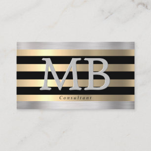 Carte De Visite Monogramme DIY, bandes noires en acier brossé or j