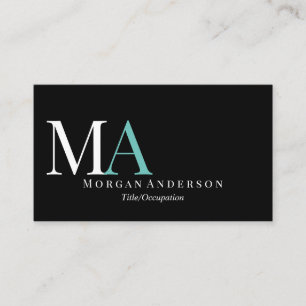 Carte De Visite Monogramme DIY blanc et sarcelle, Noir/Argent