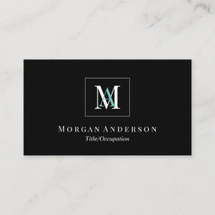 Carte De Visite Monogramme DIY blanc/sarcelle Nom Boîte grise Noir