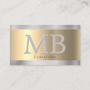 Carte De Visite Monogramme DIY élégant, Or Jaune et Acier Brossé V