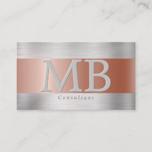 Carte De Visite Monogramme DIY élégant, Rose Gold & Acier Brossé