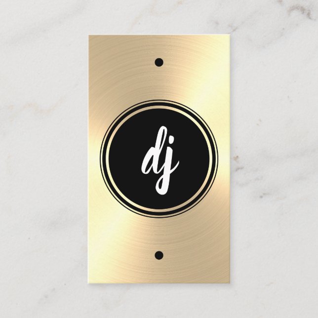 Carte De Visite Monogramme| DJ Vertical Black & Gold Faux (Devant)