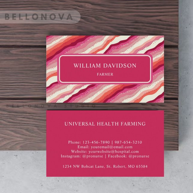 Carte De Visite Monogramme d'onde rose blanche orange rouge (Custom Pink White Red Orange Wave Monogram Business Card)