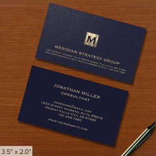 Carte De Visite Monogramme d'or bleu de la marine classique