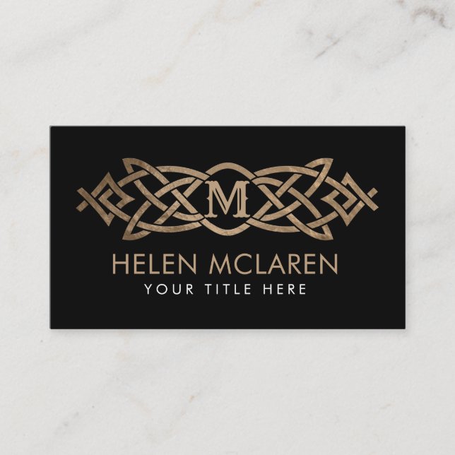 Carte De Visite Monogramme d'or de l'ornement des noeuds celtes (Devant)