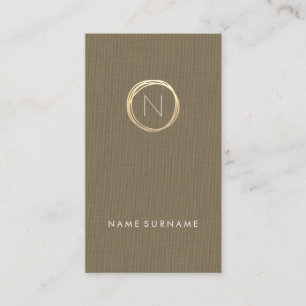 Carte De Visite Monogramme d'or élégant en lin Brown moderne Verti