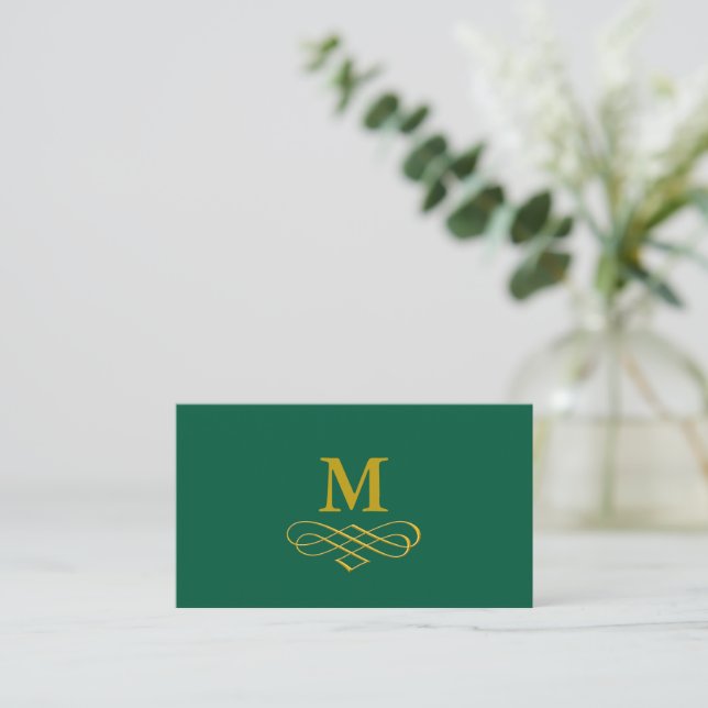 Carte De Visite Monogramme doré élégant et calligraphie (Debout devant)