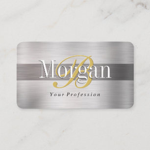Carte De Visite Monogramme doré en acier blanc brossé clair et fon