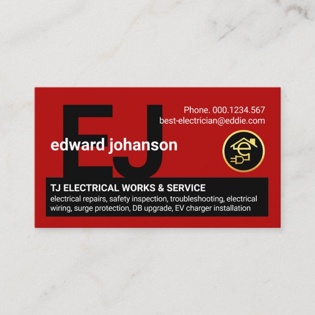 Carte De Visite Monogramme du nom de votre électricien (Devant)