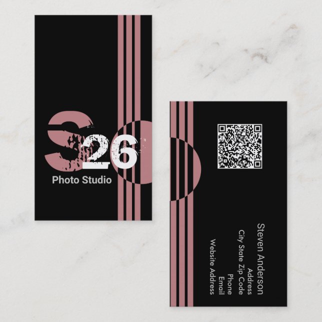 Carte De Visite monogramme Dusty rose code QR abstrait géométrique (Devant / Derrière)