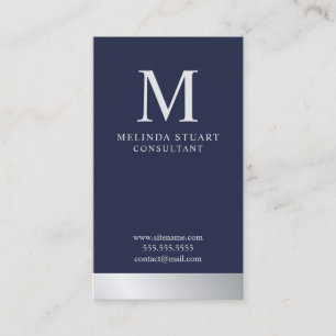 Carte De Visite Monogramme élégant bleu marine et argent
