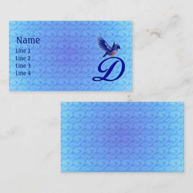 Carte De Visite Monogramme élégant Bluebird Initial D (Devant / Derrière)