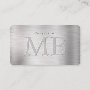Carte De Visite Monogramme élégant en acier brossé fait main