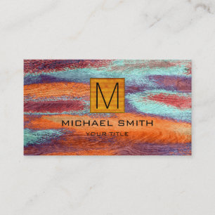 Carte De Visite Monogramme élégant en bois couleur rétro #3