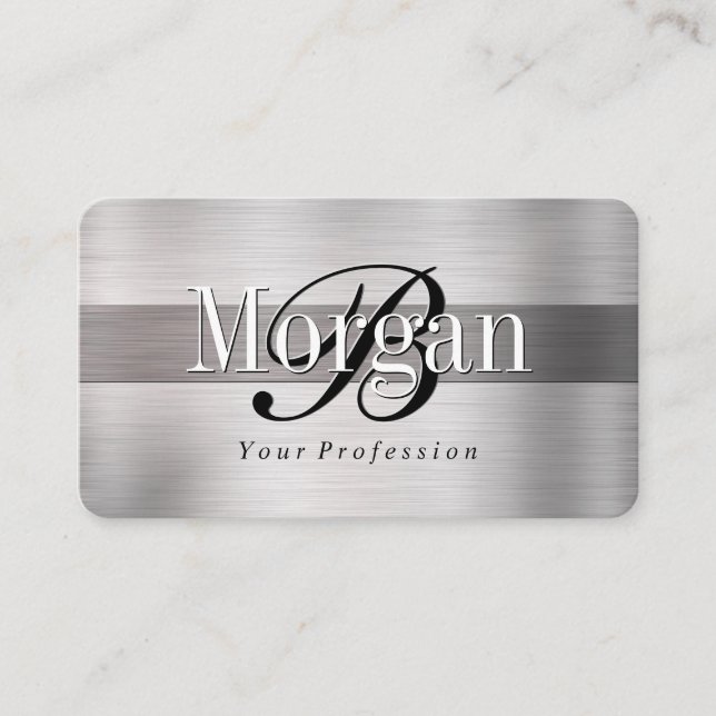 Carte De Visite Monogramme élégant en DIY, Acier brossé clair et f (Devant)