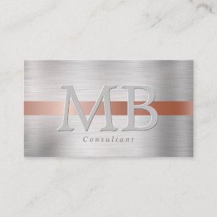 Carte De Visite Monogramme élégant en rose gold et acier brossé Vs