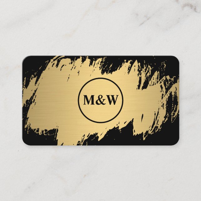 Carte De Visite Monogramme Elegant Faux Gold Grunge (Devant)