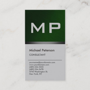 Carte de visite Monogramme élégant gris vert verti