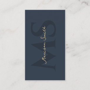 Carte De Visite Monogramme élégant minimaliste bleu foncé QR Busin
