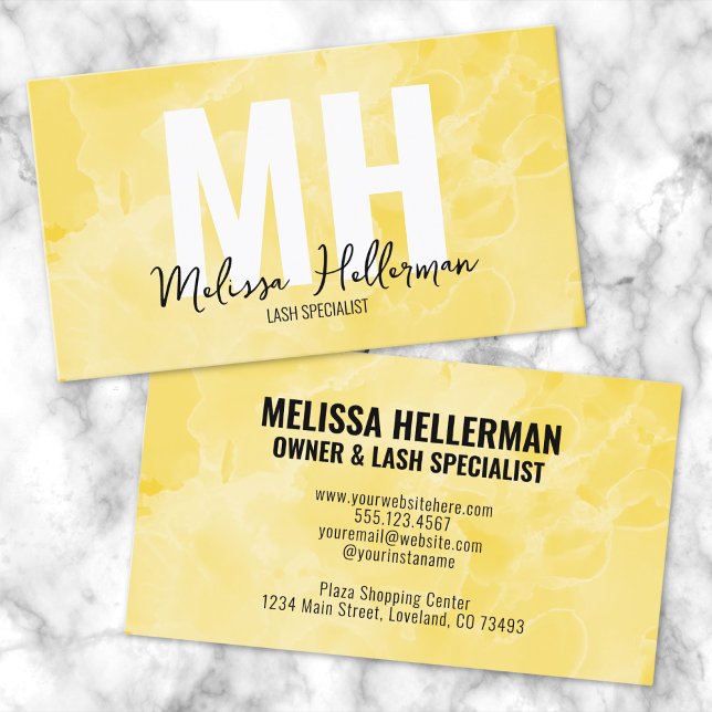 Carte De Visite Monogramme élégant moderne jaune (Modern Elegant Monogram Yellow Business Card)