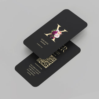 Carte De Visite Monogramme élégant moderne X Floral Black Gold